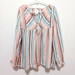 Carter's Girls Multicolor Striped Linen blend Long Sleeve Blouse size 8